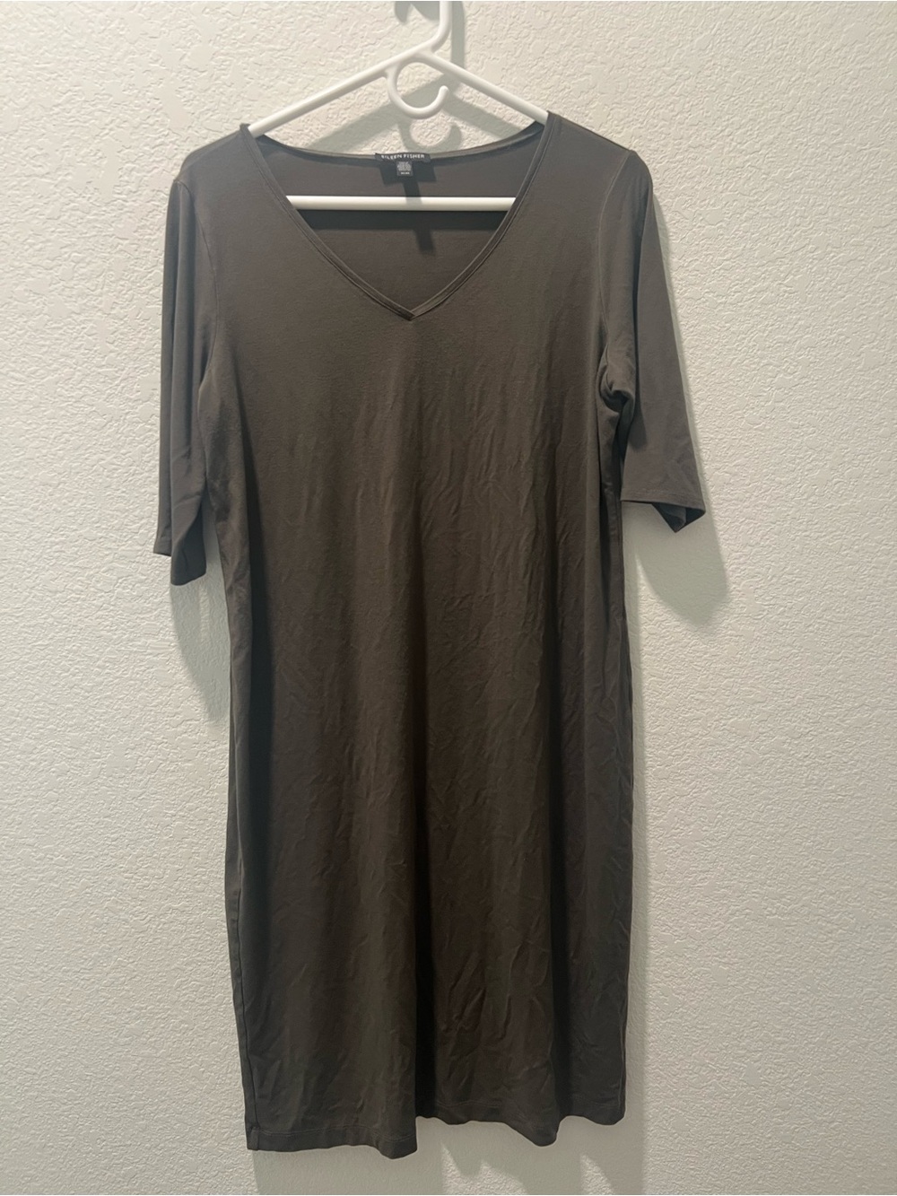 Eileen Fisher Olive Green Stretch Jersey Tunic Dress Size Medium